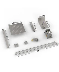 Rainsken Rainfall Shower System With Storage Rack 10 inch Shower Faucet Set Brushed Nickel with High Pressure with Square Shower Head