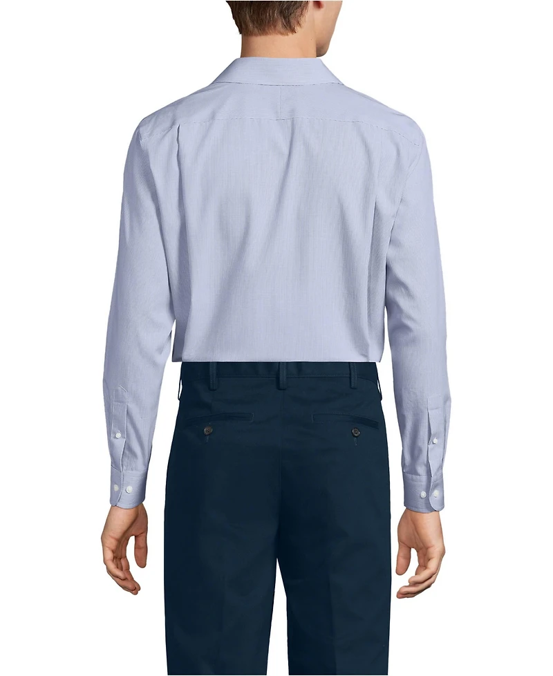 Lands' End Men's Pattern No Iron Supima Pinpoint Straight Collar Dress Shirt
