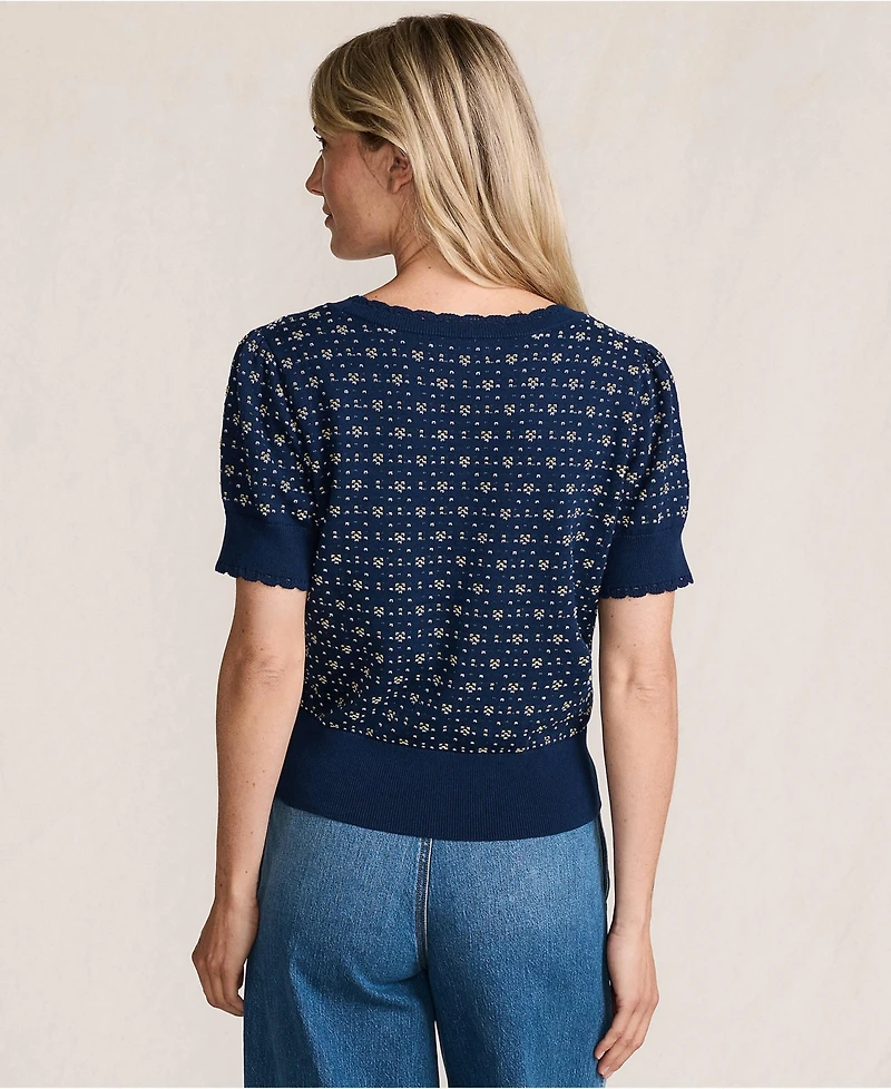 Lands' End Women's Fine Gauge Cotton Jacquard Scoop Neck Sweater
