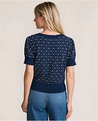 Lands' End Women's Fine Gauge Cotton Jacquard Scoop Neck Sweater