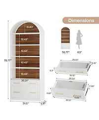 Tribesigns 76.8" Tall Arched Kitchen Pantry, 5-Tier Pantry Cabinet with Storage Drawer, Freestanding Wooden Pantry Organizer