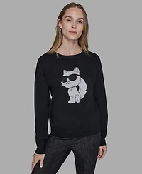 Karl Lagerfeld Paris Petite Choupette with Sunglasses Printed Long Sleeves Sweater