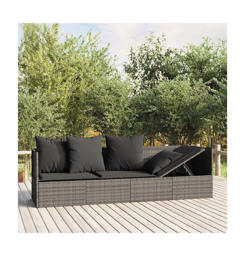 Outdoor Lounge Bed Grey Poly rattan, powder-coated steel, fabric