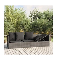 Outdoor Lounge Bed Grey Poly rattan, powder-coated steel, fabric