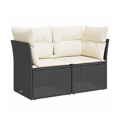 Garden Sofa Black Pe Rattan 2-seater Removable Covers