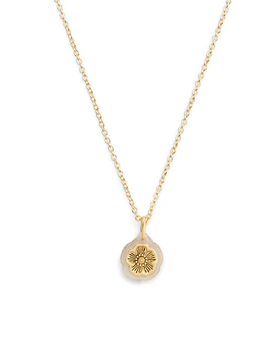 Coach Gold Plated Tea Rose Pendant Necklace