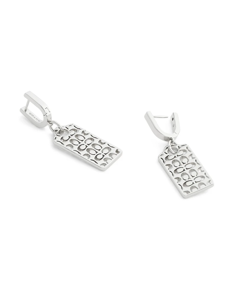 Coach Rhodium Plated Hangtag Drop Earrings