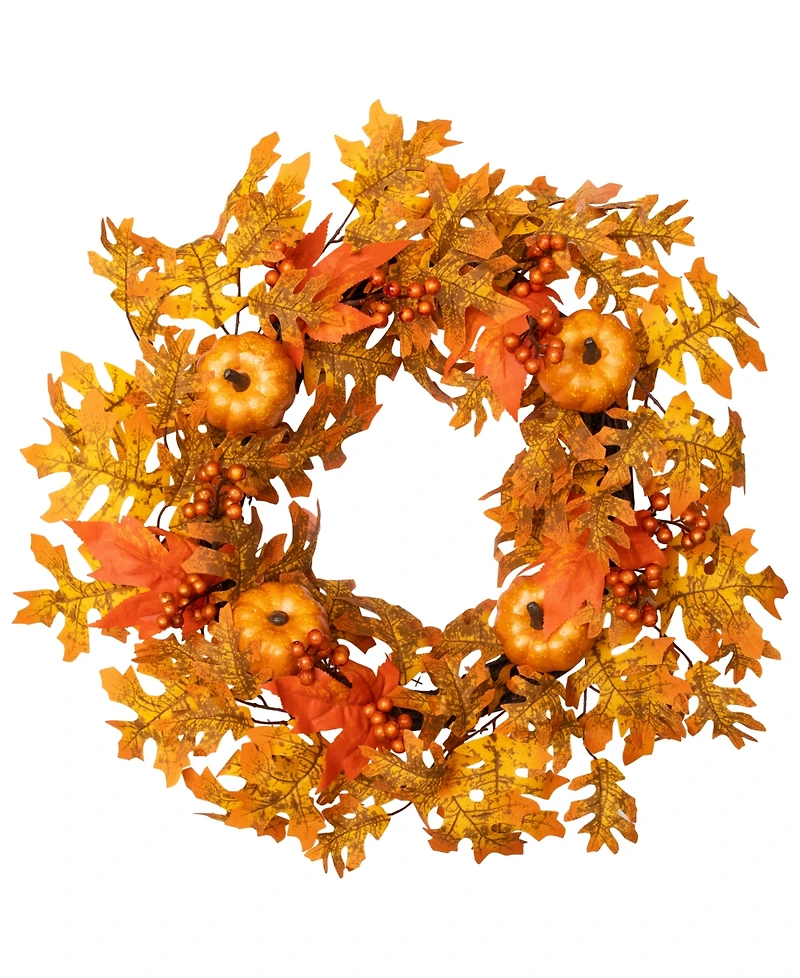 Fall Leaves Pumpkins And Berries Artificial Thanksgiving Wreath Unlit, 22"