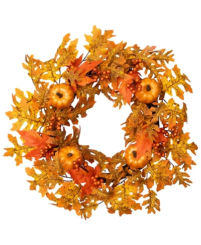 Fall Leaves Pumpkins And Berries Artificial Thanksgiving Wreath Unlit, 22"