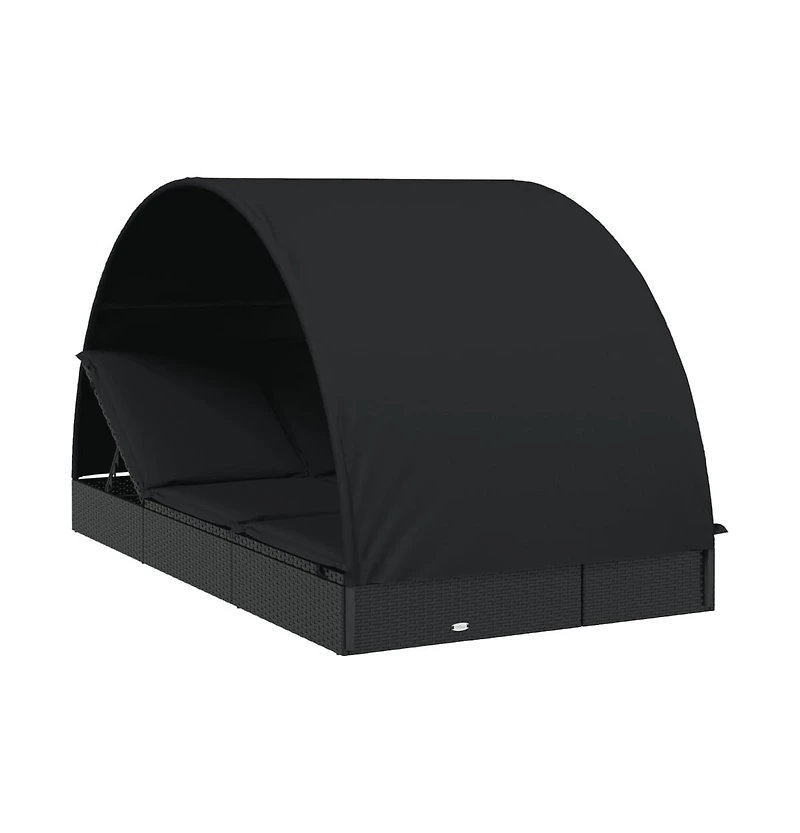 Sunbed Black Pe rattan, powder-coated steel, fabric (100% polyester)