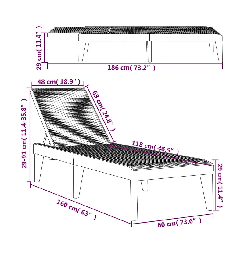 Sun Lounger Grey Polypropylene Standard Foldable Sun Lounger