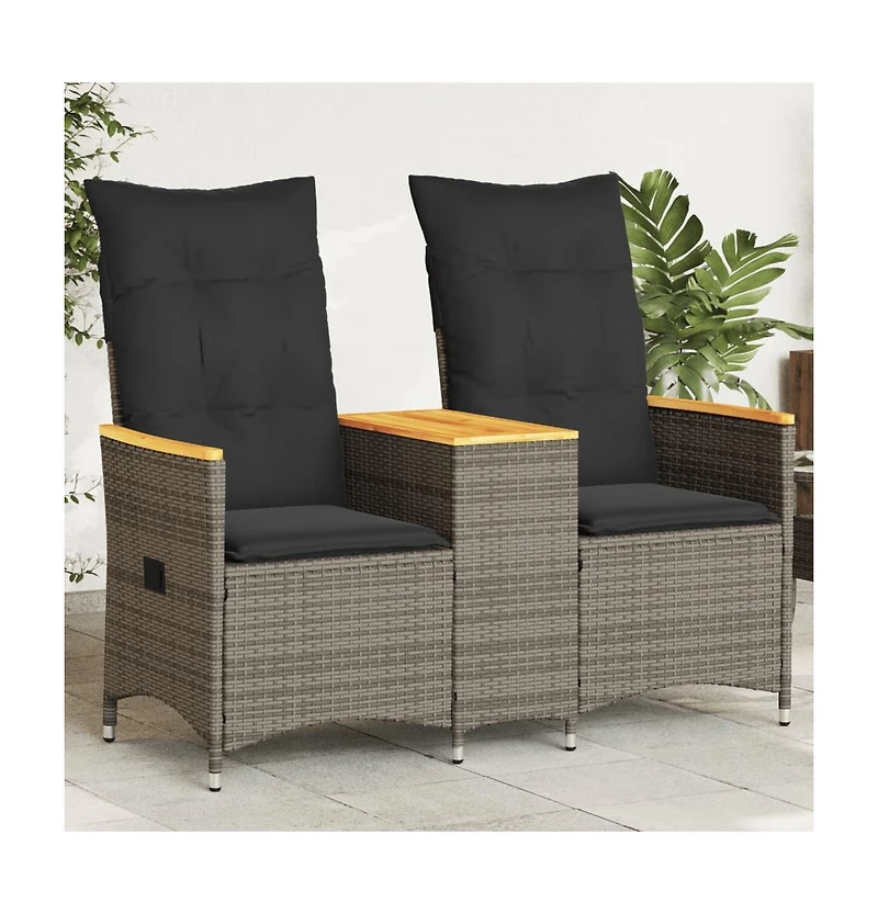 Reclining Garden Sofa Grey Pe Rattan Standard for 2-seater sofas