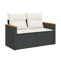 Garden Sofa Black Pe rattan, powder-coated steel, solid acacia wood