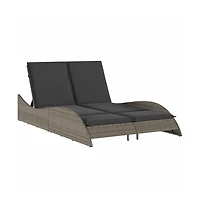 Patio Sun Lounger Gray Pe rattan Dual seat large outdoor lounger