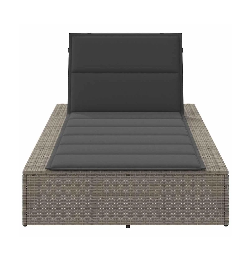 Sunbed Grey Pe Rattan Single Cushioned Sun Lounger Rectangular