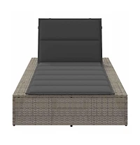 Sunbed Grey Pe Rattan Single Cushioned Sun Lounger Rectangular