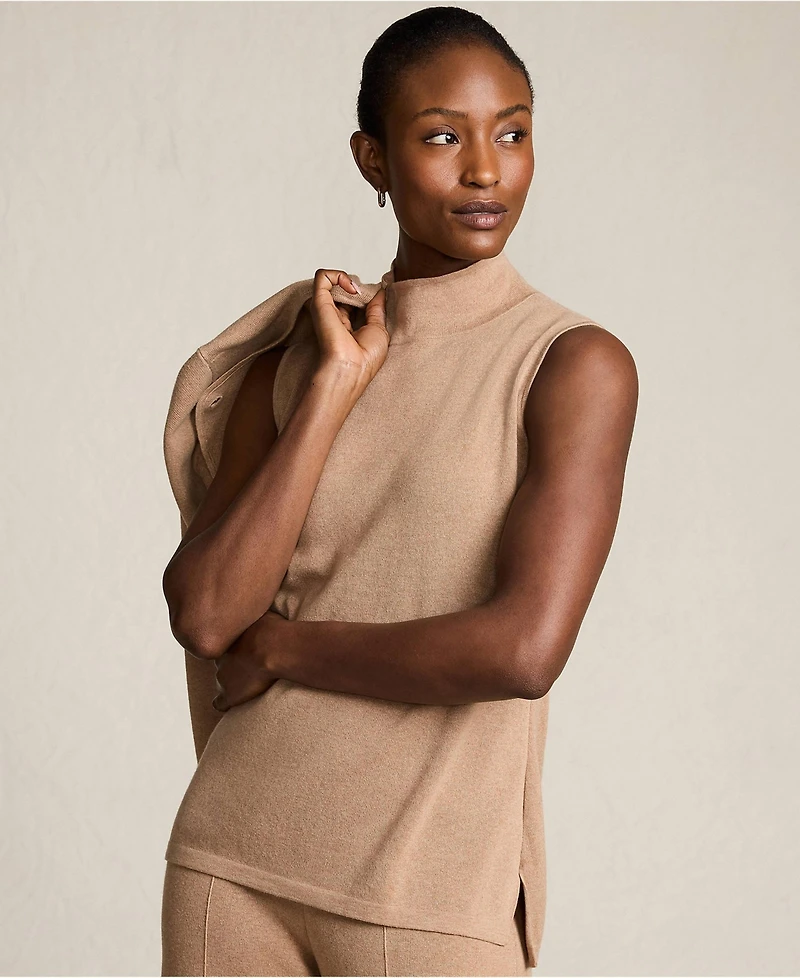 Lands' End Women's Fine Gauge Sleeveless Mock Sweater
