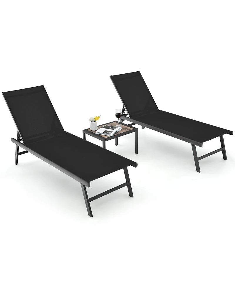 Gymax 3pcs Patio Chaise Lounge Set Aluminum Recliner Chair Table Outdoor