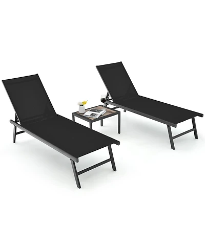 Gymax 3pcs Patio Chaise Lounge Set Aluminum Recliner Chair Table Outdoor