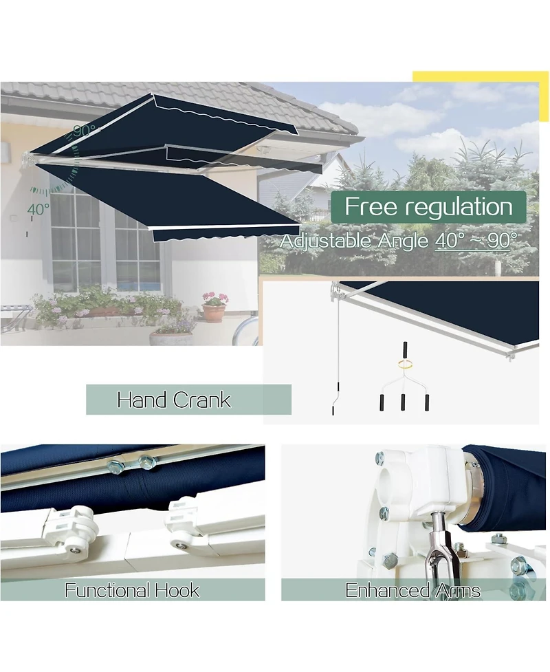 Aecojoy 10'x8' Manual Retractable Awning Sun Shade, Patio Awning Canopy