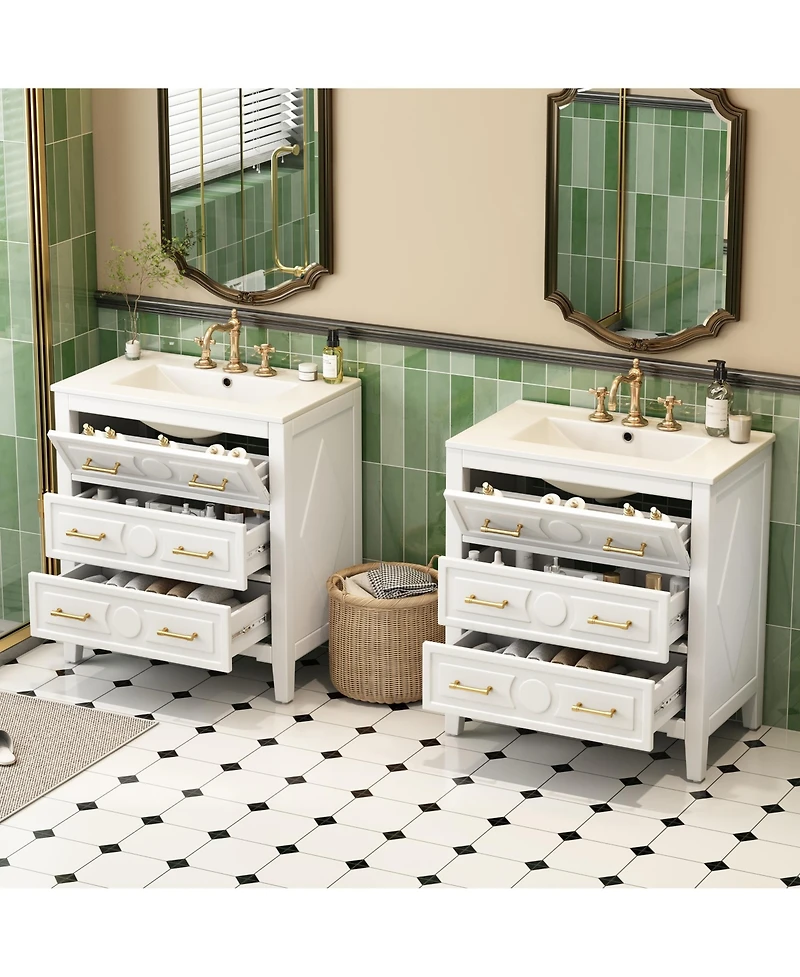 Lovmor 60inch Bathroom Vanity Set with Ceramic Sink Separate Free Standing Single Vanity Set with 3 Drawers Solid Wood Frame Bathroom Storage Cabinet