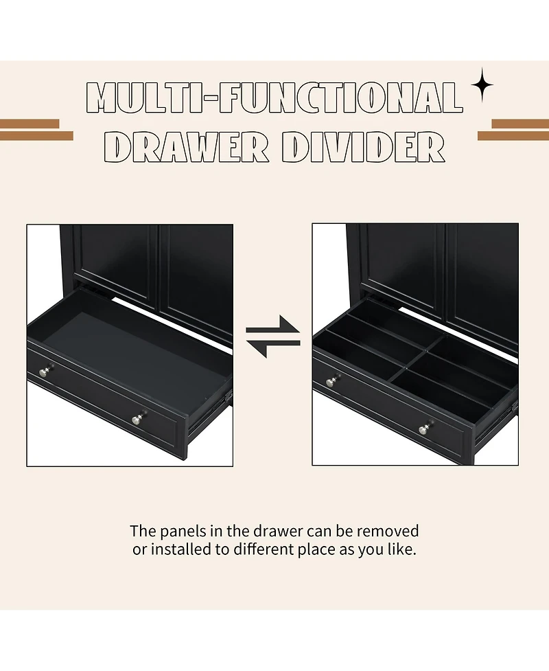Bathroom Vanity without Sink Base Only Multifunctional Bathroom Cabinet with Doors and Drawer Solid Frame and Mdf Board Black