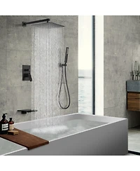 Rainsken Male Npt Black Shower System, 12 Inch Shower Fixtures Rain Shower Head with Handheld Shower Spray, Wall Mount Shower Faucet Set for Bathroom