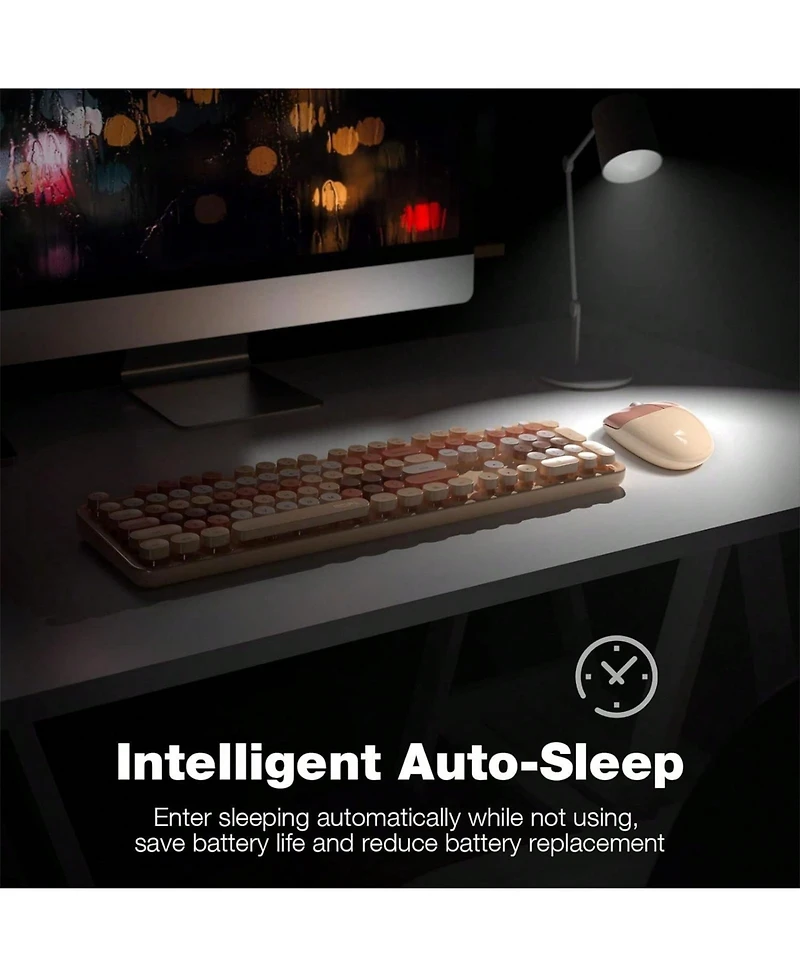 Wireless Keyboard And Mouse Combo 2.4GHz Retro Full-Size Keyboard