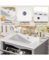 Bathroom Vanity Combo with Ceramic sink Luxurious SpaceSaving Vanity 2 Soft Close Doors