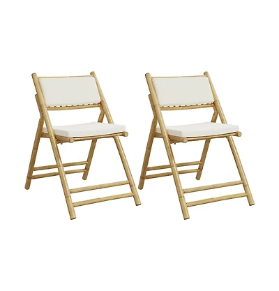 Bistro Chair Set of 2 Cream white Bamboo Standard Foldable