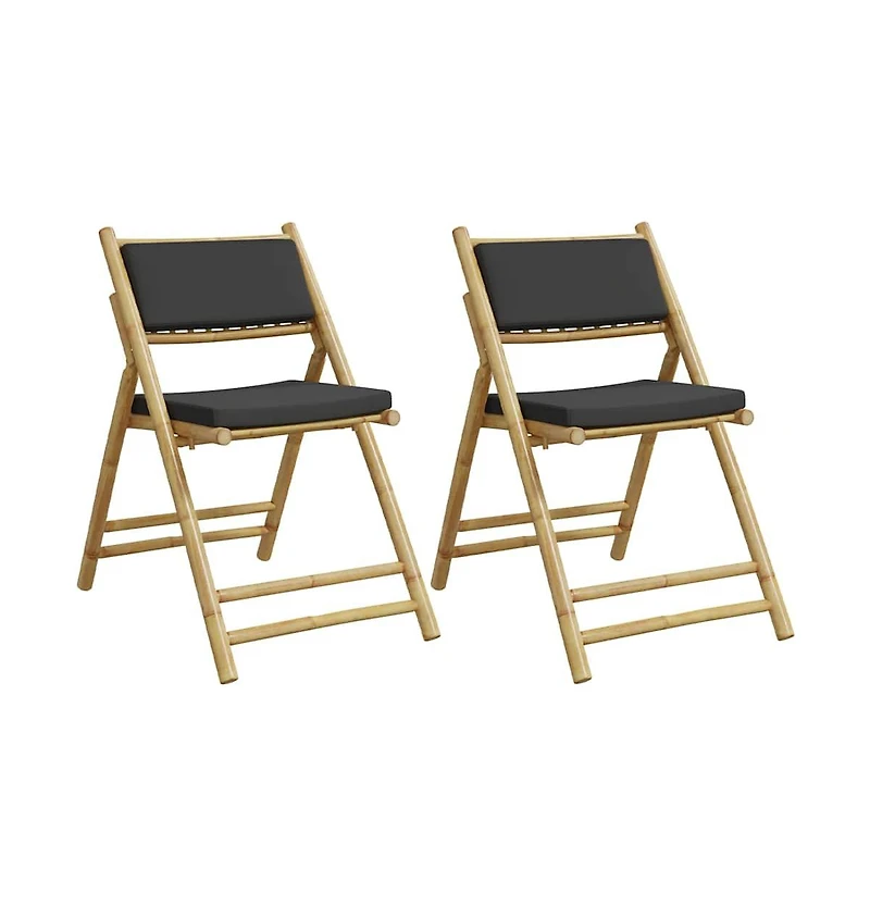 vidaXL Bistro Chair Set of 2 Dark grey Bamboo, Polyester Standard