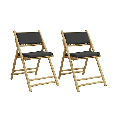 vidaXL Bistro Chair Set of 2 Dark grey Bamboo, Polyester Standard