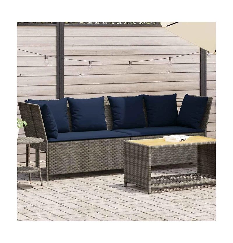 Patio Sofa with Cushions Gray Poly Rattan