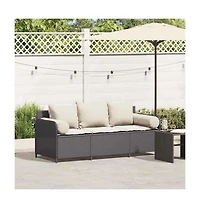 Garden Sofa Black Pe Rattan, Powder-Coated Steel 3-Seater