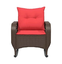 Patio Rocking Chair Brown Pe rattan, powder-coated steel, polyester