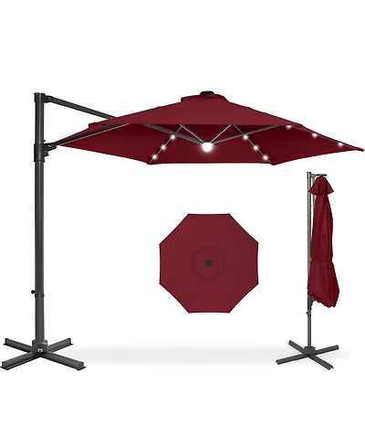 Best Choice Products 10ft 360° Rotating Cantilever Easy Auto Open Patio Umbrella w/ Solar Led Lights