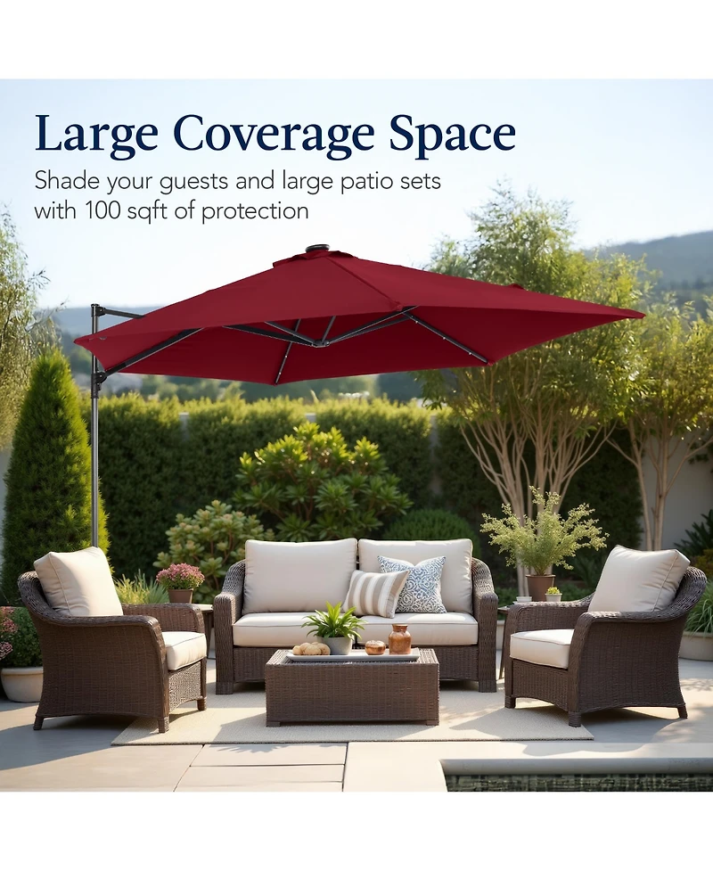 Best Choice Products 10ft 360° Rotating Cantilever Easy Auto Open Patio Umbrella w/ Solar Led Lights
