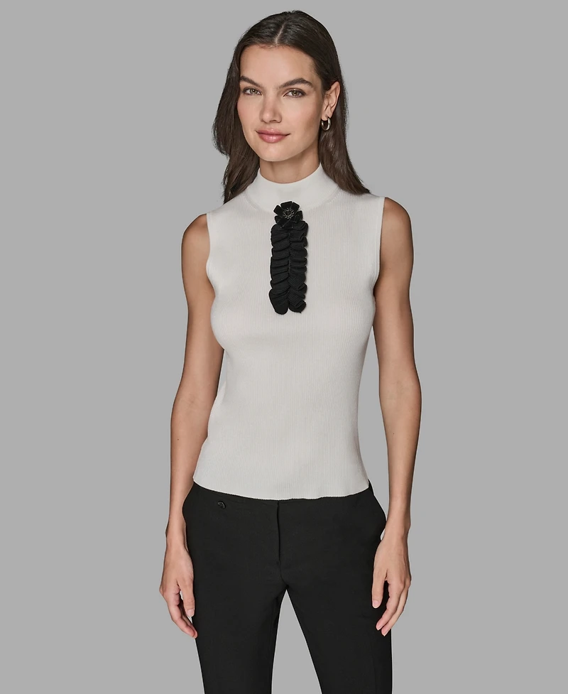 Karl Lagerfeld Paris Women's Sleeveless Mock Neck Sweater