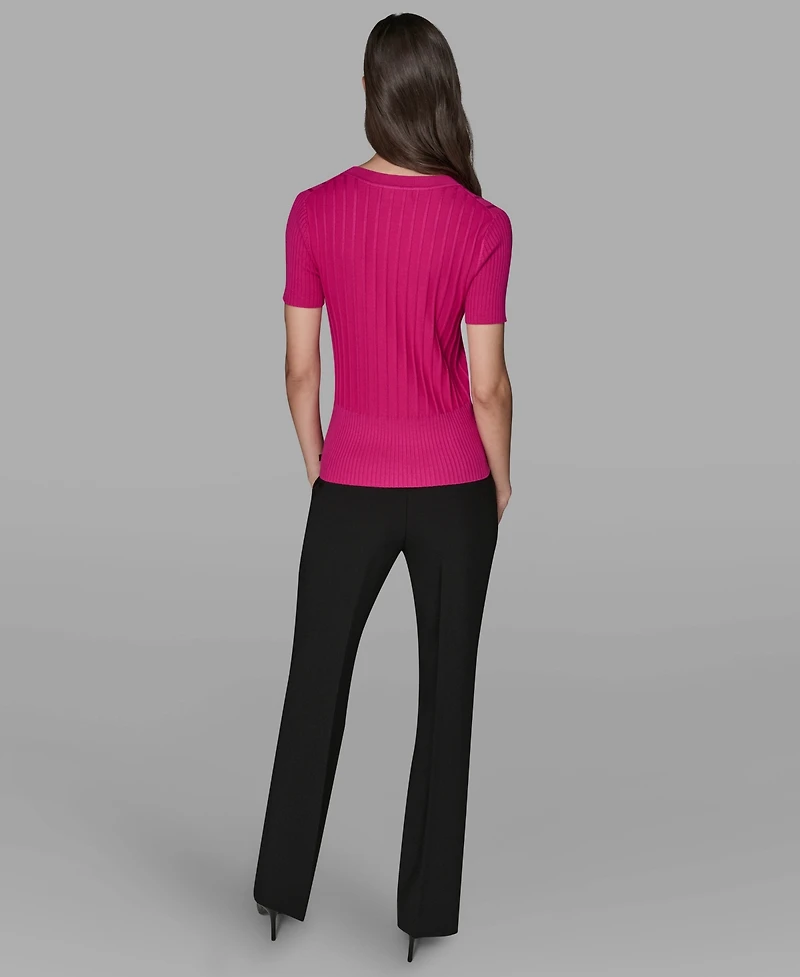 Karl Lagerfeld Paris Women's Ribbed Short-Sleeve Sweater