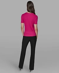 Karl Lagerfeld Paris Women's Ribbed Short-Sleeve Sweater