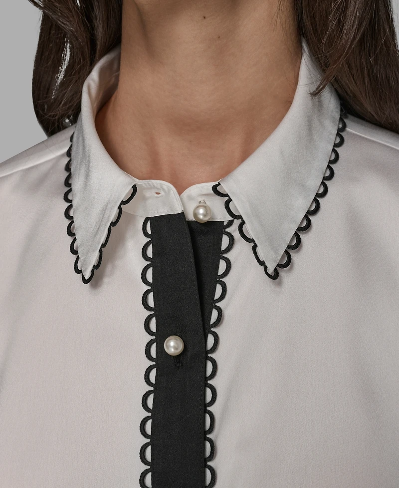 Karl Lagerfeld Paris Women's Color Block Long Sleeve Top