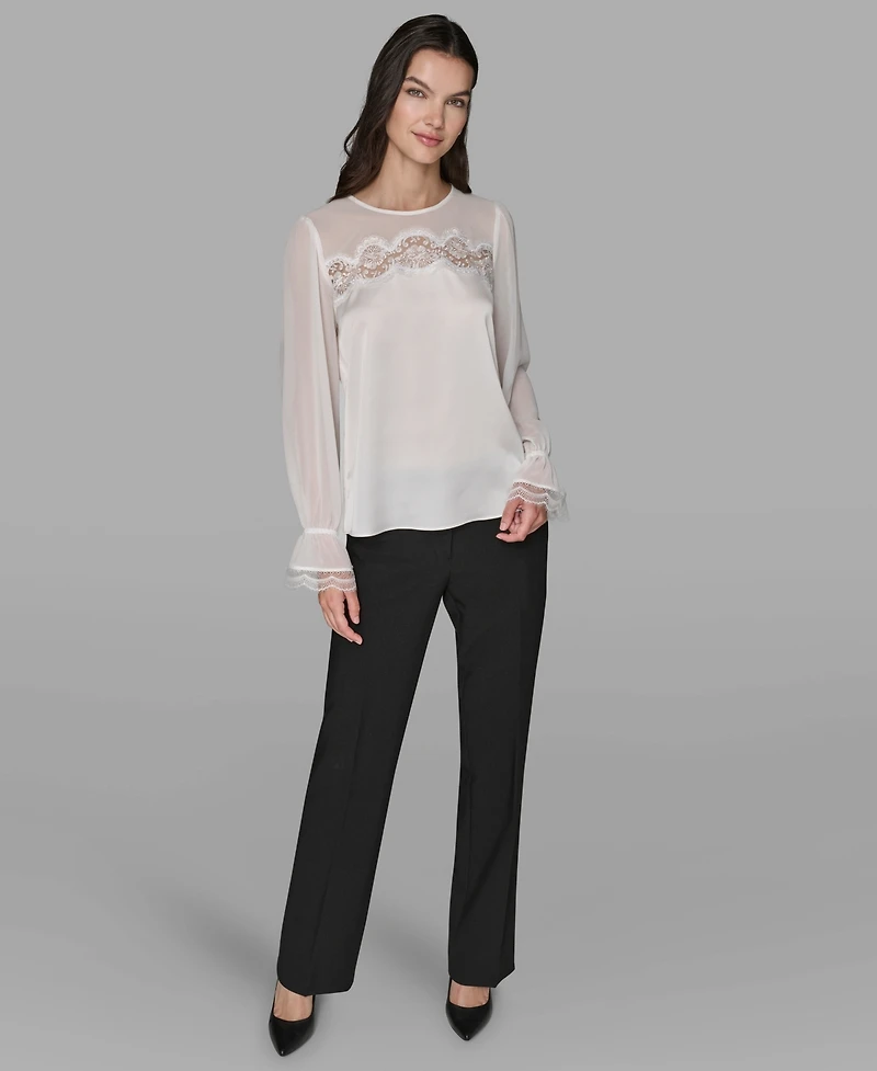 Karl Lagerfeld Paris Women's Long Sleeve Lace Top