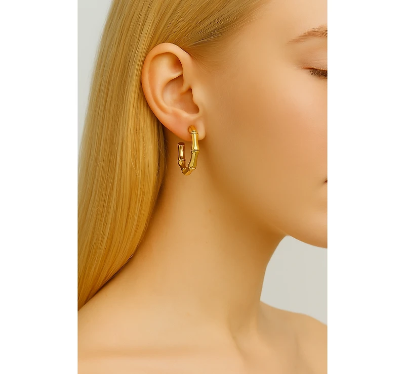 Rivka Friedman 18K Gold-Plated Bamboo Motif Hoop Earrings