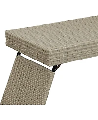 Portable Outdoor Wicker Rattan Side Table, Foldable Lightweight 7 lbs, Weather-Resistant, No Assembly Needed