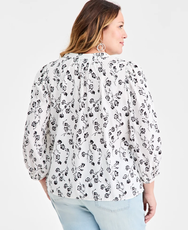 Style & Co Plus Printed Split-Neck Popover Top, Macy's Exclusive