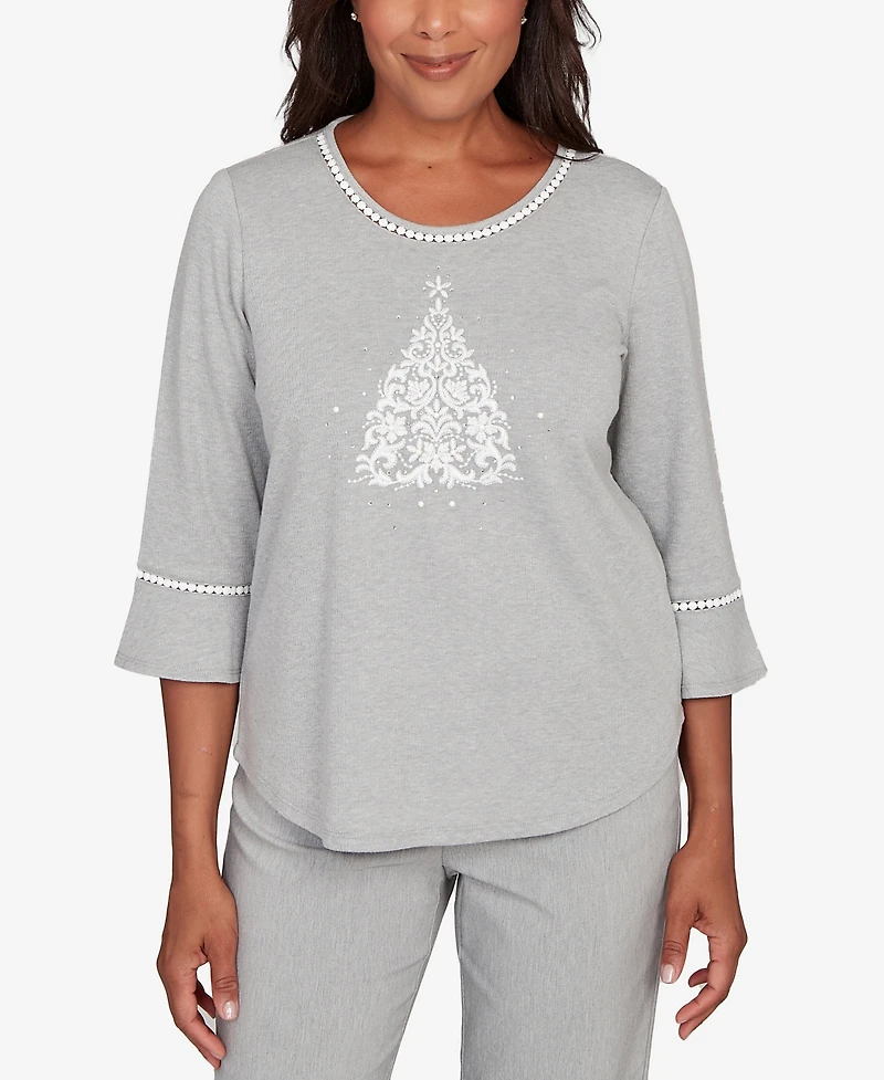Alfred Dunner Petite Stockbridge Christmas Tree Embellished Knit Top