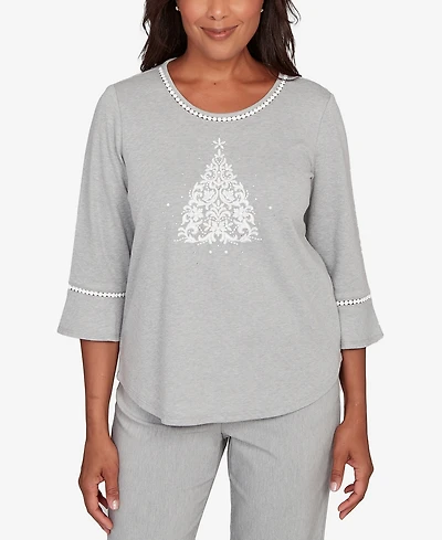 Alfred Dunner Petite Stockbridge Christmas Tree Embellished Knit Top