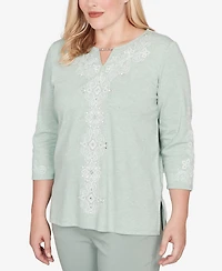 Alfred Dunner Petite Stockbridge Classic Fit Soft Embroidered Pattern Top