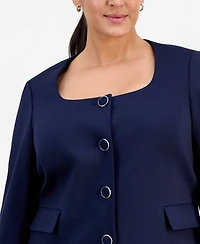Le Suit Plus Square-Neck Button-Front Ponte 2 Piece Skirt