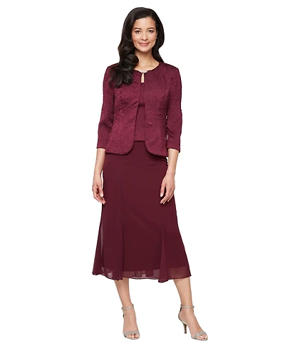 Alex Evenings Women's Jacquard Jacket Dress with Scoop Neck Bodice